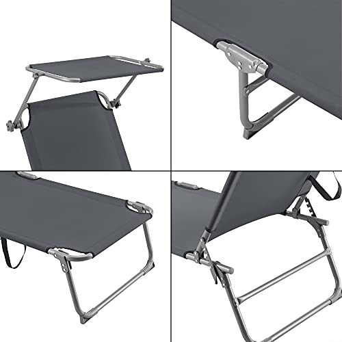 Lettino Prendisole Getaria Con Tettuccio Parasole Sdraio Portatile - Grigio Scuro [En.Casa] - 7