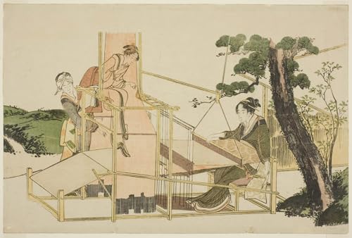 Tableau Hokusai Femmes tissant sur métier toile 60x90cm