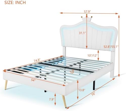 Upholstered Bed Frame - Modern Style with LED Lights