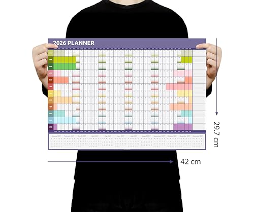 Evelay 2026 Wall Planner A3 Size (42cm x29.7cm) Full Year to View Calendar Home Office School Organiser (Rainbow) - Made in UK - Cosy Home Interiors Evelay 2026 Wall Planner A3 Size (42cm x29.7cm) Full Year to View Calendar Home Office School Organiser (Rainbow) - Made in UK - Image 2