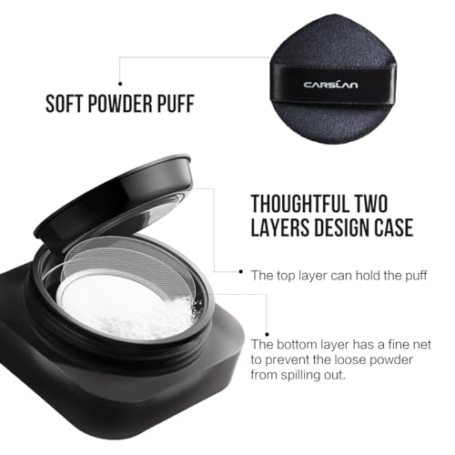 CARSLAN 1.0 Soft Focus Loose Setting Powder, Waterproof, Matte, Oil Control, Shine Free, Talc-Free Face Powder Makeup, 24H Longwear Finishing Powder, 01 Blue Purple
