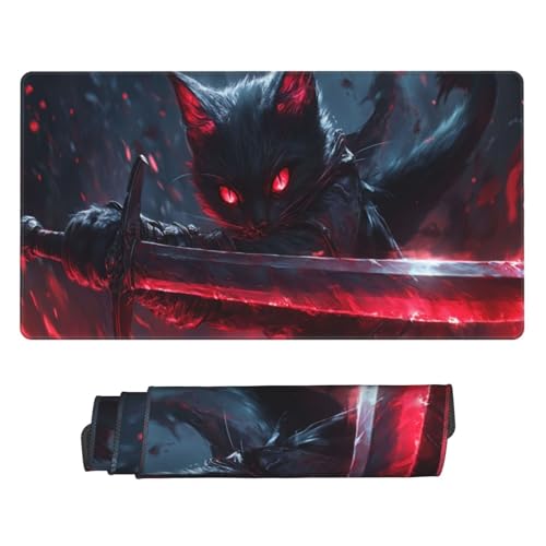 Grand Tapis de Souris Gaming 900x500mm - Chat Noir Tapis de Souris XXL Gamer - Mouse Pad Bords Cousus - Mousepad avec Base en Caoutchouc Antidérapante, pour Maison/Bureau/Gamer C1438