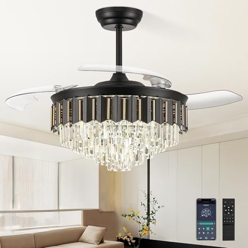 Image of 52'' Crystal Fandelier Ceiling Fan with Light, Black