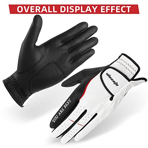 Wosofe Men’s Golf Gloves Left Hand Soft Leather Excellent Grip Breathable Comfortable Fit All Weather With Golf Tee And Divot Repair Tool(M/Large) #TOP1