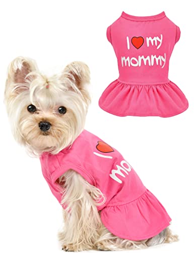 Father Day Dog Clothes For Small Dogs Girl I Love My Mom/Day Dog Dresses Female Summer Pet Clothes Puppy Outfit Cute Cat Apparel Skirt Pink Clothing Breathable Dog Dress For Chihuahua Costume #TOP19