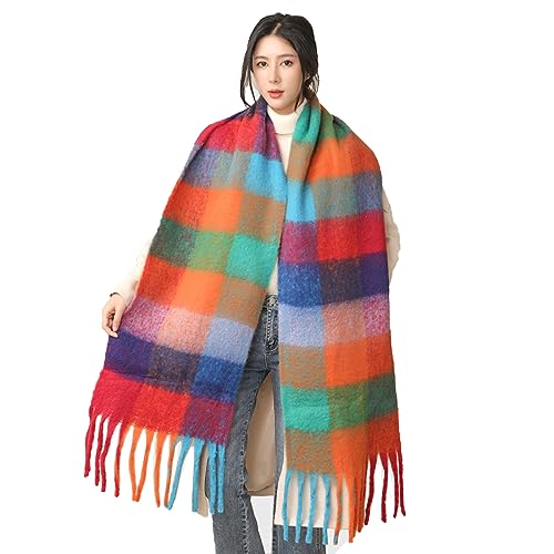Wambere Damen Schal, Kariert übergroßer Winter SchaltuchKaro Schultertuch Plaid Deckenschal Modeschal Weich Warm Strickschal Oversized Herbstschal Warme Winter Stola...