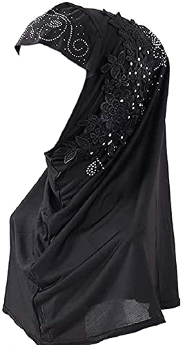 Floral Muslim Hijab for Women Chiffon Islamic Head Scarf Long Lace Flower Head Wrap Scarves Instant Full Cover Turban2