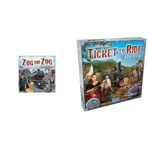 Days of Wonder - UNBOX NOW - Zug um Zug – Europa, Grundspiel, Familienspiel, Brettspiel, 2-5 Spieler, Deutsch + Zug um Zug – Iberia & Südkorea, Map-Erweiterung, Brettspiel, 2-5 Spieler, Deutsch