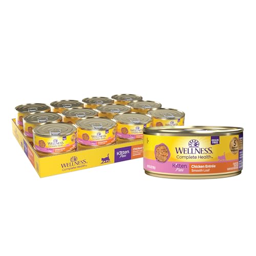 Image of Wellness Complete Health Pate Kitten Canned Wet Cat Food, Natural, Protein Rich, Grain Free, Chicken Entree Recipe, 5.5 oz, Pack of 24 Cans