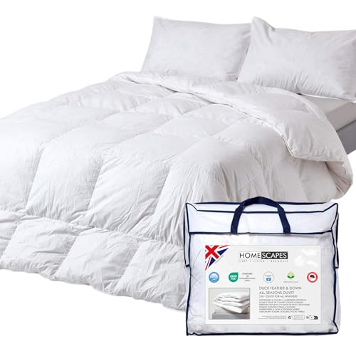 HOMESCAPES 3 in 1 All Seasons King Size 13.5 Tog (4.5 + 9), Luxury Duck Feather & Down Quilt, Anti Allergy 100% Cotton Cover Down-Proof Winter Duvets, Washable RDS & OEKO-TEX Certified