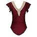 Akklian Women's Ruffled One Piece Swimsuit Tummy Control Bathing Suits V Neck Modest Swimwear Fashion Slimming Swim Suit Wine
