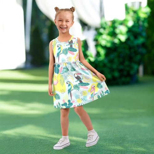Cactus Toucan Palm Girls' Dresses Toddler Summer Dress Cotton Sleeveless Dresses for Girls Sundress Outfit 2-8T4