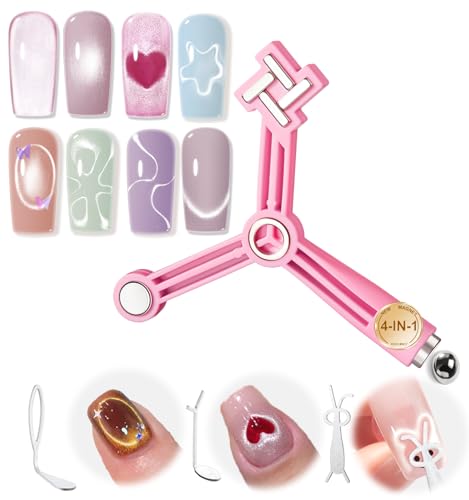 Image of Modelones Gel Polish Cat Eye Magnet for Nails, 5 PCS Nail Magnet Tool Set for Cateye Gel Polish, 4-in-1 Cat Eye Nail Magnet with Magnetic Bead, Heart, Bunny &Circle Cat Eye Magnets for DIY Nail Art