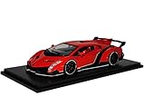 Aus Metall mit Plastikteilen Kyosho Lamborgihini Veneno Rot mit Weiss Concept Genf Coupe 05571RPW 1/43 Modell Auto mit individiuellem Wunschkennzeichen