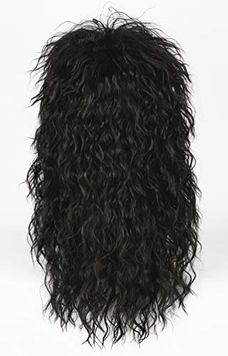 Topcosplay Men’s 80S Wig Black Mullet Wigs Halloween Costume Male Wig Punk Heavy Metal Rocker Wig Curly Long #TOP6