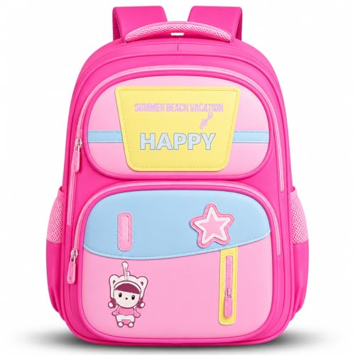 Image of School Bag for Kids Boys & Girls 5-10 Years - Cute Cartoon Dinosaur Backpack Large Capacity Waterproof School Bag with Bottle Pocket Multi-Compartment Lightweight Bag for Nursery & Primary