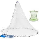 Yeahmart Handmade American Saltwater Fishing Cast Net with Heavy Duty Real Zinc Sinker Weights for...