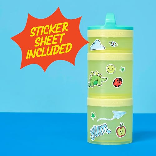 Image of Whiskware Stackable Snack Containers for Kids and Toddlers, 3 Stackable Snack Cups for School and Travel, Teal /Yellow