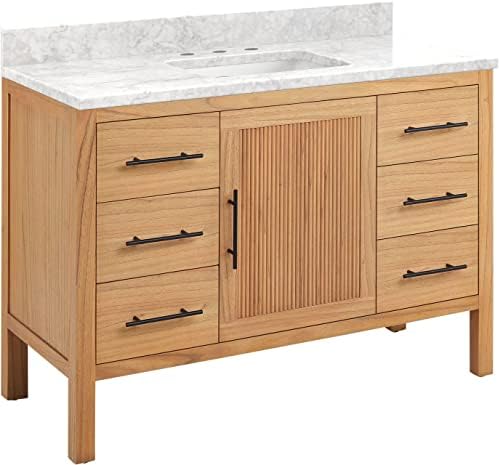 Signature Hardware 481791 Ayanna 48" Free Standing Single Vanity Set with Mindi Wood Cabinet, Vanity Top and Rectangular Undermount Vitreous China Sink - 8" Faucet Holes