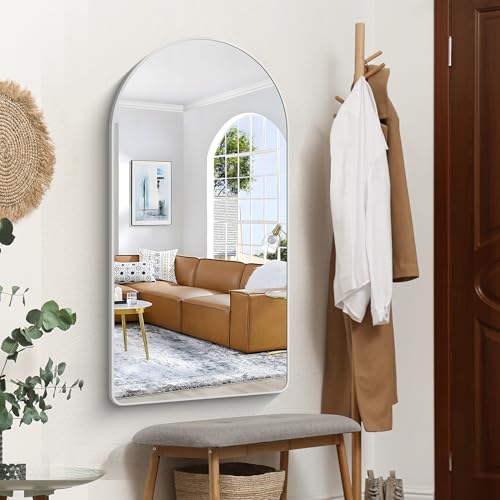 Image of FORBATH Arched Bathroom Mirror 24x48 Inch, Silver Bathroom Mirror Wall Mounted Modern Aluminum Alloy Frame Arch Mirror for Bedroom Living Room Entryway, Hanging or Leaning Against Wall