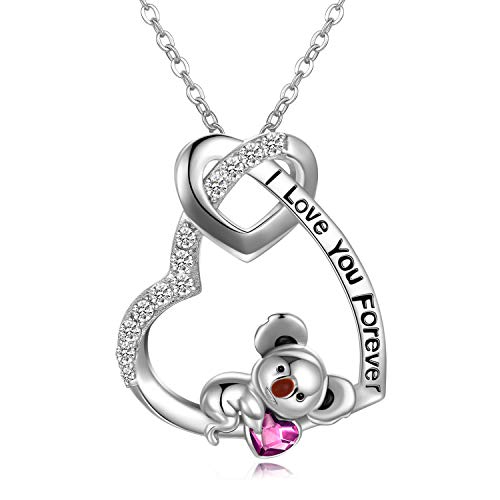 AOBOCO I Love You Forever Elephant/Koala/Sloth Cute Animal Heart Pendant Necklace with Austrian Crystal, Valentines Anniversary Birthday Jewelry Gift for Women