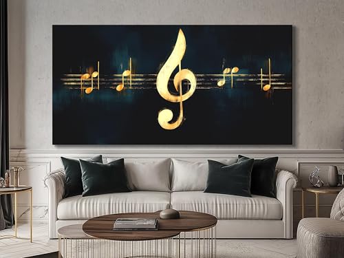 Tableau mural musical en toile dorée pour salon et studio