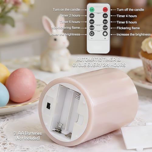 Image of Flameless Easter Candles with Remote, Battery Operated Pastel Spring Candles for Home & Table Decor, Realistic Flickering LED Pillar Candles for Easter & Spring Decor Set of 3