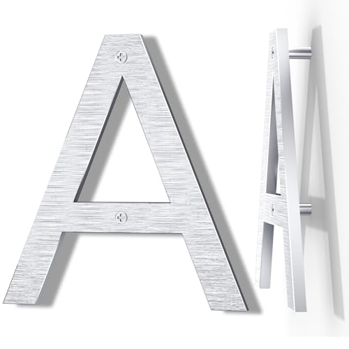 8 Inch Large Metal Letters, Modern House Address Numbers Letters, Floating Letters for Outdoor Signs, Silver Anti-Rust Aluminum Address Letters for Home Wall Fence Garage Apartment Signage (Letter A)