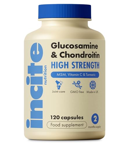 Glucosamine and Chondroitin High Strength Complex with MSM Vitamin C Ginger Rosehip & Turmeric - 120 Premium Capsules Joint Care Supplements Made in The UK by Incite Nutrition