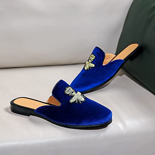 Image of FLQL Mens Shoes Luxury Velvet Gold Buckle Slip-on Penny Loafers Casual Smoking Slippers Indoor Outdoor Sandals Black Size 7-13