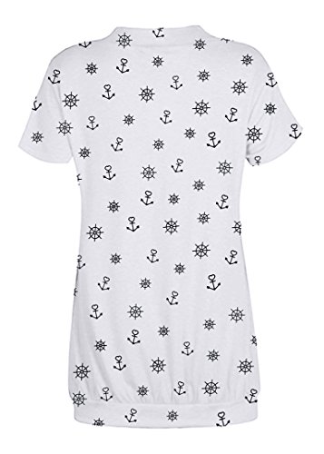 Fleasee Damen T-Shirt Lässig Kurzarm Basic Tee V-Ausschnitt Shirts Stretch Falten Tunika mit Knöpfen Allover Minimal Druck Sommer Oberteile Tops - 2