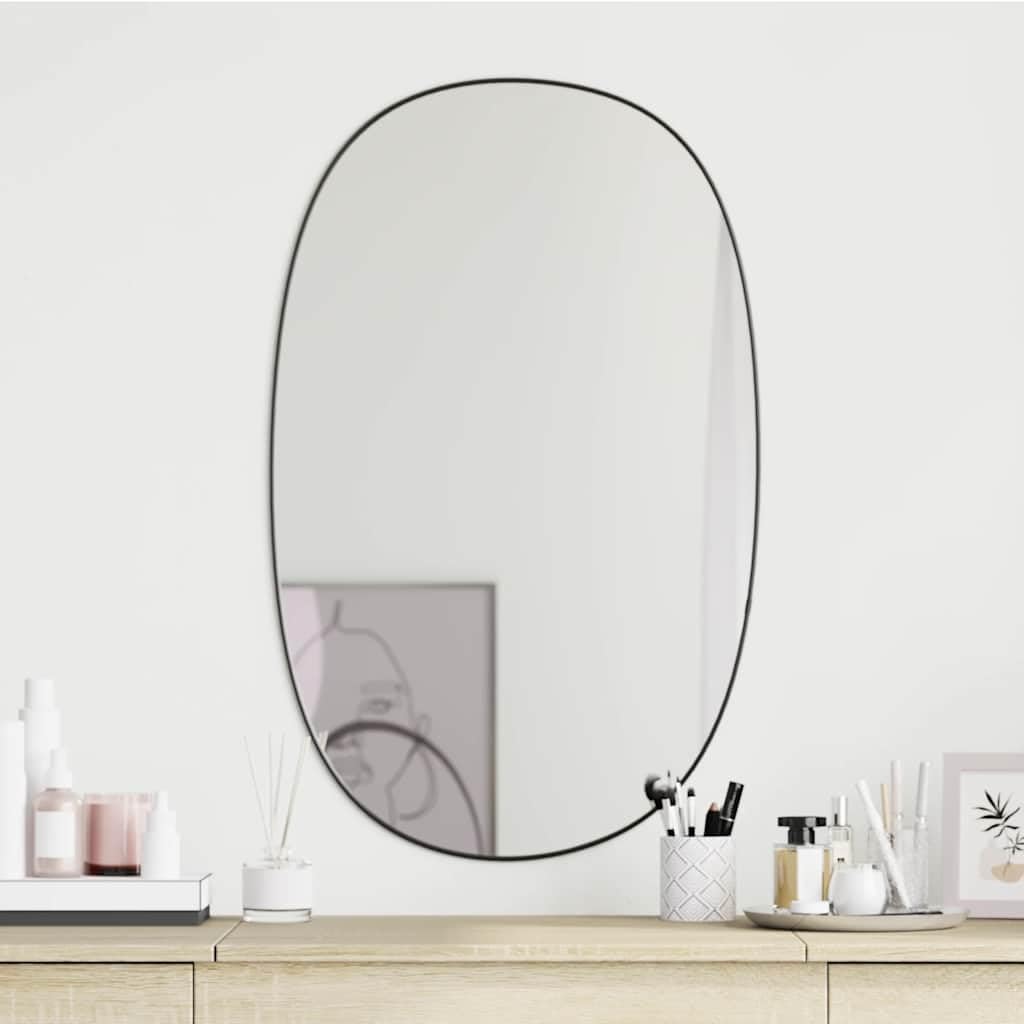 Wandspiegel Schwarz 80x50 cm Glas PVC Rahmen, dekorativer Kosmetikspiegel für Schlafzimmer Badezimmer Flur, klarer Spiegel für Styling Schminken Rasur und Raumwirkung