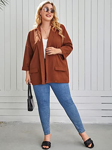 Wdirara Women's Plus Size Long Sleeve Blazer Casual Open Front Cardigan Jacket Brown 2Xl #TOP4