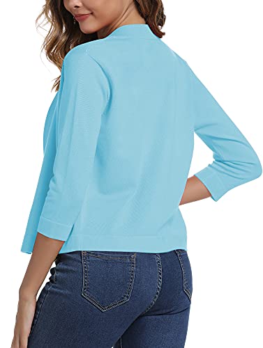 Urban Coco Women's 3/4 Sleeve Cropped Cardigan Sweater Elegant Shrugs For Women (S, Light Blue) #TOP4