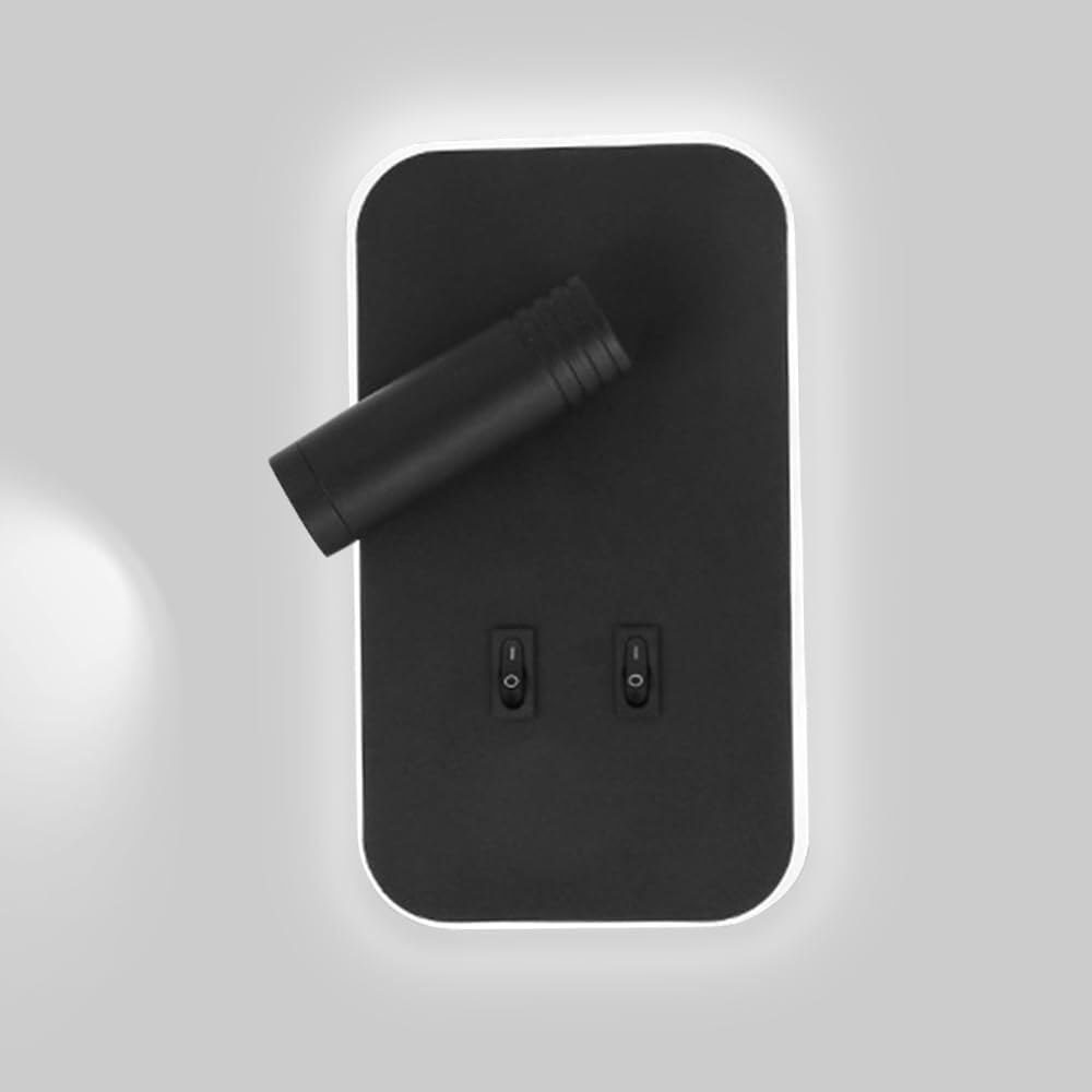 JYBNBBE LED Wall Sconces with Switch, Modern Rectangular Wall Lights for Bedroom, Living Room, Office, 6000K, Black