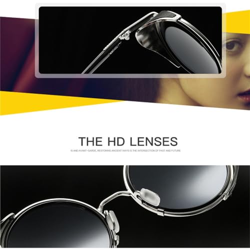 HMRGLMIE-Steampunk Sunglasses Women Round Glasses Goggles Men Side Visor Circle Lens Vintage Retro Style Punk Oculos De Sol4