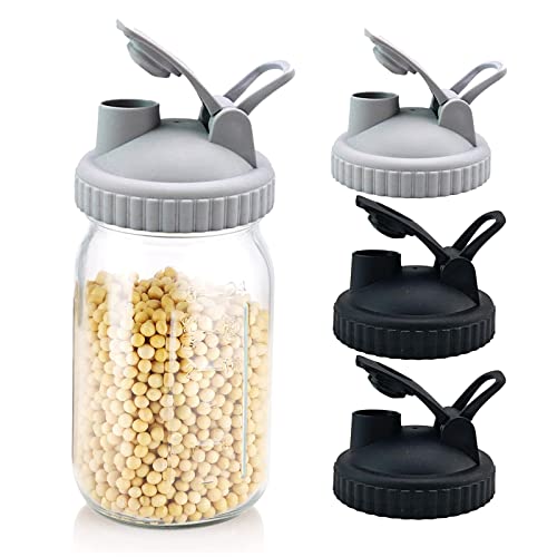 4Pack Mason Jar Lids With Flip Lid，Fit For Wide Mouth Mason Jars Canning Jars, Leak-Free And Airtight (Black And Gray) #TOP22