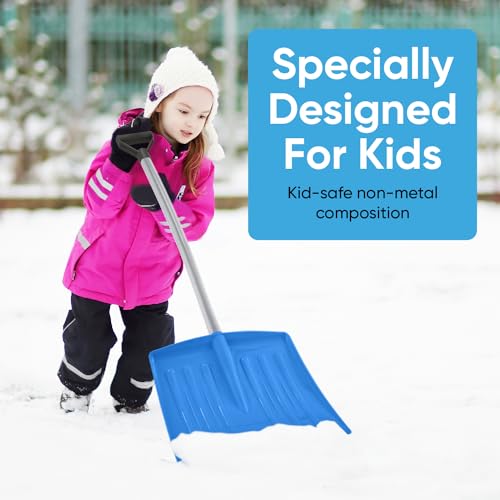 Image of Superio Kids Snow Shovel Plastic Small Shovel for Snow Removal with Wooden Handle Heavy Duty 12 inch Blade, Blue 2 Pack