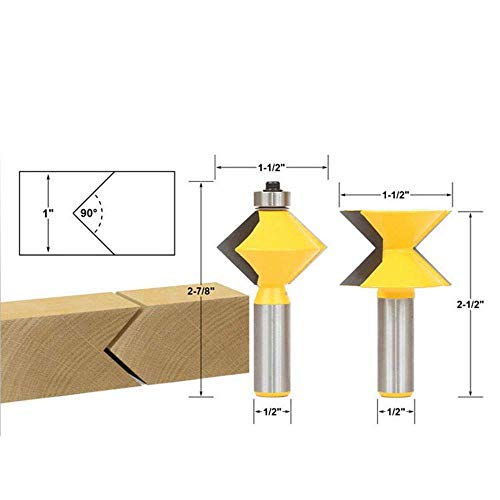 Profession PROFESSION-245871 2Pc 1/2 Inch Shank 90 Degree Edge Banding Router Bit Set V-Design Tongue & Router Plate thumb #1