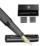 YUN CHUN Stylo Plume Black Forest, Coffret Laque Noir avec 5 Recharges Noires et 5 Bleues, Plume Moyenne pour une Écriture Lissee, Cadeau Homme Femme