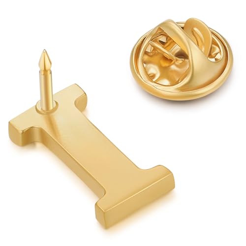 Image of HONEY BEAR Mens Womens Initial Alphabet Letter Lapel Pins Collar Badge Brooches for Business Wedding Graduation Gift Matte Gold 0.59 inches