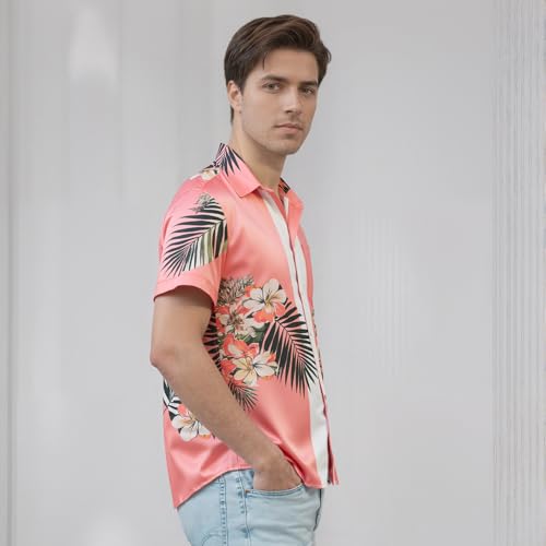 Image of Men's Hawaiian Shirt Tops Vintage Short Sleeve Button Down Beach Shirt Male Tropical Floral Summer Pullover Party Holiday