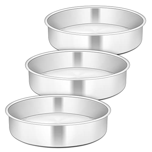 Herogo,Juego de 3 moldes redondos de acero inoxidable para tartas, moldes de 3 capas, moldes para tartas para cumpleaños, 5 cm de profundidad y diseño sin costuras, duradero y apto para lavavajillas