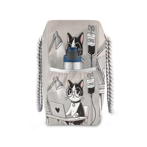 Cat Coffee Gray Beach Tote Bag for Women Extra Large Beach Bags Swim Pool Bag Waterproof Travel Tote Bags with Zipper for Yoga Gym Women Vacation Essentials Nurse3