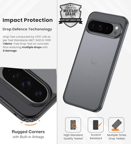 Image of Golden Sand Rugged Frosted Semi Transparent PC Shockproof Slim Back Cover Compatible with Google Pixel 9 Pro XL 5G | Military Grade Drop Protection and Scratch Resistance Mobile Back Case, Black