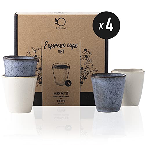 Tazzine Da Caffè In Ceramica Stile Giapponese Con Manico In Legno | Set Da 4, 75ml, Sfumate Artigianali