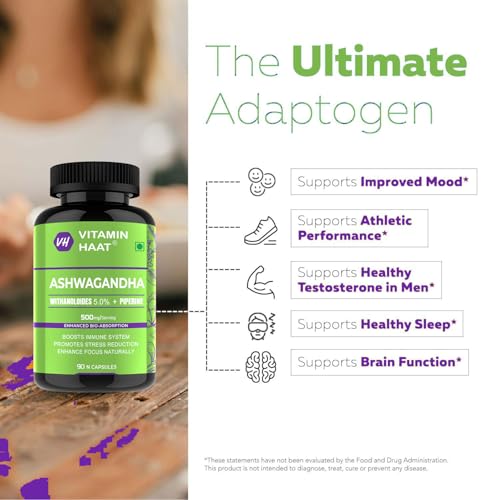 Image of Ashwagandha Supplements 90 Capsule| Organic Ashwagandha Powder Supplement for Men & Women | Supports Stress and Anxiety Relief | Withanolides 5%, Piperine Bio Enhanced Formula by VitaminHaat