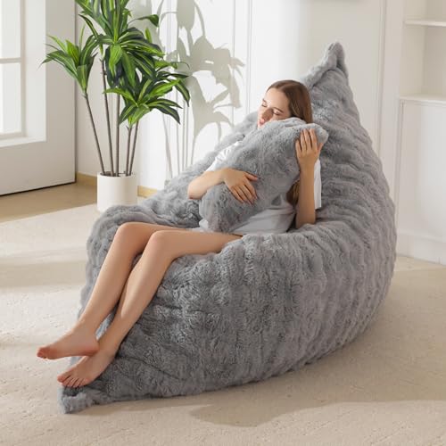 Image of MAXYOYO Giant Bean Bag Chair with Pillow, 3 in 1 Convertible Bean Bag Chair for Adults with Removable Cover, Floor Cushion Stuffed Floor Lounger for Living Room Bedroom, Bubble Grey