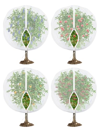 Fruit Tree Netting for Cicadas - with Zipper 4Pcs 5 x 4FT Garden Bird Netting for Blueberry Bushes with Drawstring Insect Plant Protection Mesh Net Bags for Tomato Cicada Animals (4 4 x 5 FT)