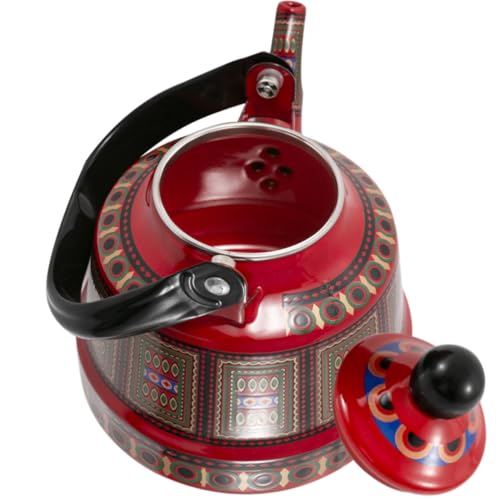 Hohopeti Enamel Tea Kettle 1.7l Vintage Red Polka Dot Water Pot Porcelain Coated Teapot for Gas Stove and Induction Cooker Portable Kitchen Essential